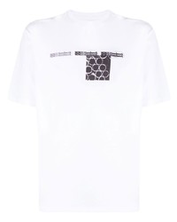 weißes bedrucktes T-Shirt mit einem Rundhalsausschnitt von Wood Wood