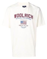 weißes bedrucktes T-Shirt mit einem Rundhalsausschnitt von Woolrich