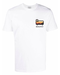 weißes bedrucktes T-Shirt mit einem Rundhalsausschnitt von Woolrich