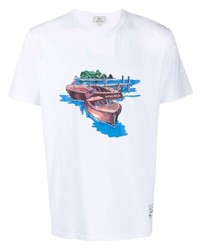 weißes bedrucktes T-Shirt mit einem Rundhalsausschnitt von Woolrich