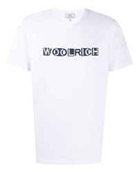 weißes bedrucktes T-Shirt mit einem Rundhalsausschnitt von Woolrich