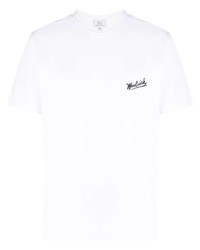 weißes bedrucktes T-Shirt mit einem Rundhalsausschnitt von Woolrich