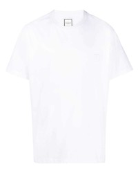 weißes bedrucktes T-Shirt mit einem Rundhalsausschnitt von Wooyoungmi