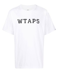 weißes bedrucktes T-Shirt mit einem Rundhalsausschnitt von WTAPS