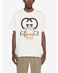 weißes bedrucktes T-Shirt mit einem Rundhalsausschnitt von Gucci