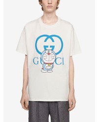 weißes bedrucktes T-Shirt mit einem Rundhalsausschnitt von Gucci