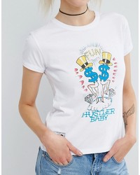 weißes bedrucktes T-Shirt mit einem Rundhalsausschnitt von Illustrated People