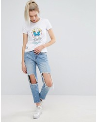 weißes bedrucktes T-Shirt mit einem Rundhalsausschnitt von Illustrated People