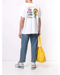 weißes bedrucktes T-Shirt mit einem Rundhalsausschnitt von Takashi Murakami