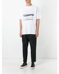 weißes bedrucktes T-Shirt mit einem Rundhalsausschnitt von Raf Simons