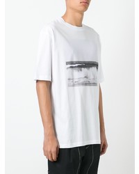 weißes bedrucktes T-Shirt mit einem Rundhalsausschnitt von Raf Simons