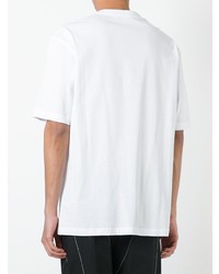 weißes bedrucktes T-Shirt mit einem Rundhalsausschnitt von Raf Simons