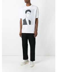 weißes bedrucktes T-Shirt mit einem Rundhalsausschnitt von Raf Simons