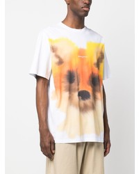 weißes bedrucktes T-Shirt mit einem Rundhalsausschnitt von MAISON KITSUNÉ