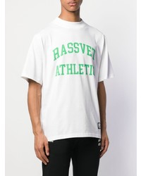 weißes bedrucktes T-Shirt mit einem Rundhalsausschnitt von Rassvet