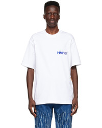 weißes bedrucktes T-Shirt mit einem Rundhalsausschnitt von Xander Zhou