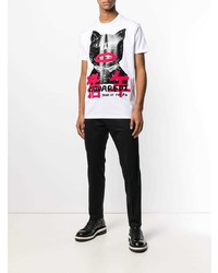 weißes bedrucktes T-Shirt mit einem Rundhalsausschnitt von DSQUARED2