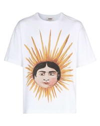 weißes bedrucktes T-Shirt mit einem Rundhalsausschnitt von YMC