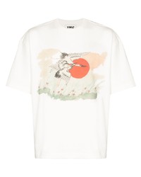 weißes bedrucktes T-Shirt mit einem Rundhalsausschnitt von YMC
