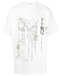 weißes bedrucktes T-Shirt mit einem Rundhalsausschnitt von Yohji Yamamoto