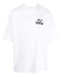 weißes bedrucktes T-Shirt mit einem Rundhalsausschnitt von Yoshiokubo