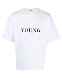 weißes bedrucktes T-Shirt mit einem Rundhalsausschnitt von YOUNG POETS