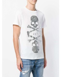 weißes bedrucktes T-Shirt mit einem Rundhalsausschnitt von Philipp Plein