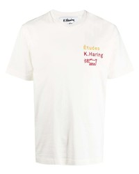 weißes bedrucktes T-Shirt mit einem Rundhalsausschnitt von Études