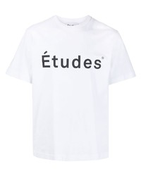 weißes bedrucktes T-Shirt mit einem Rundhalsausschnitt von Études