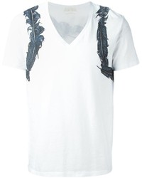 weißes bedrucktes T-Shirt mit einem V-Ausschnitt von Alexander McQueen