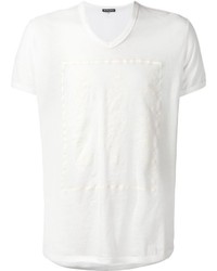 weißes bedrucktes T-Shirt mit einem V-Ausschnitt von Ann Demeulemeester