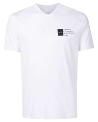 weißes bedrucktes T-Shirt mit einem V-Ausschnitt von Armani Exchange