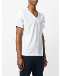 weißes bedrucktes T-Shirt mit einem V-Ausschnitt von Maison Margiela