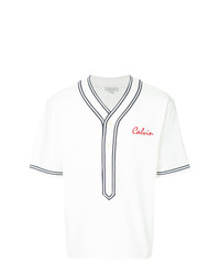 weißes bedrucktes T-Shirt mit einem V-Ausschnitt von CK Calvin Klein
