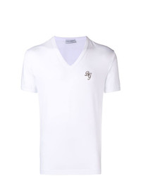 weißes bedrucktes T-Shirt mit einem V-Ausschnitt von Dolce & Gabbana Underwear