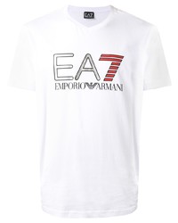 weißes bedrucktes T-Shirt mit einem V-Ausschnitt von Ea7 Emporio Armani