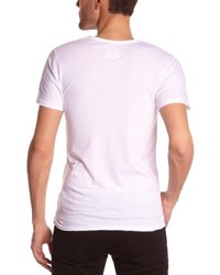 weißes bedrucktes T-Shirt mit einem V-Ausschnitt von Eleven Paris