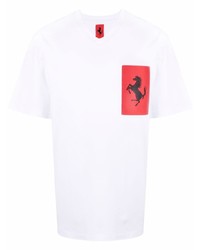 weißes bedrucktes T-Shirt mit einem V-Ausschnitt von Ferrari