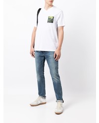 weißes bedrucktes T-Shirt mit einem V-Ausschnitt von Armani Exchange