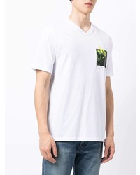 weißes bedrucktes T-Shirt mit einem V-Ausschnitt von Armani Exchange