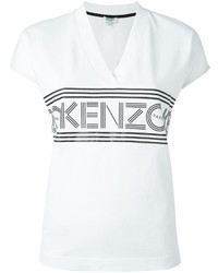 weißes bedrucktes T-Shirt mit einem V-Ausschnitt von Kenzo