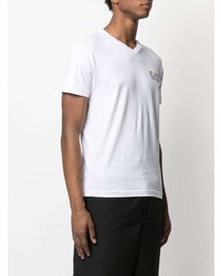 weißes bedrucktes T-Shirt mit einem V-Ausschnitt von Ea7 Emporio Armani
