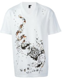 weißes bedrucktes T-Shirt mit einem V-Ausschnitt von McQ by Alexander McQueen