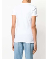 weißes bedrucktes T-Shirt mit einem V-Ausschnitt von Versace Jeans