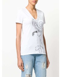 weißes bedrucktes T-Shirt mit einem V-Ausschnitt von Versace Jeans