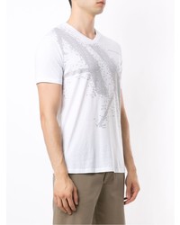 weißes bedrucktes T-Shirt mit einem V-Ausschnitt von Armani Exchange