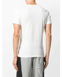 weißes bedrucktes T-Shirt mit einem V-Ausschnitt von Plein Sport