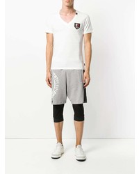 weißes bedrucktes T-Shirt mit einem V-Ausschnitt von Plein Sport