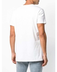 weißes bedrucktes T-Shirt mit einem V-Ausschnitt von Balmain