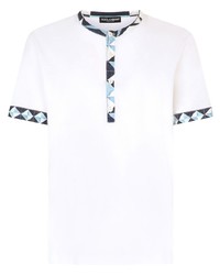 weißes bedrucktes T-shirt mit einer Knopfleiste von Dolce & Gabbana